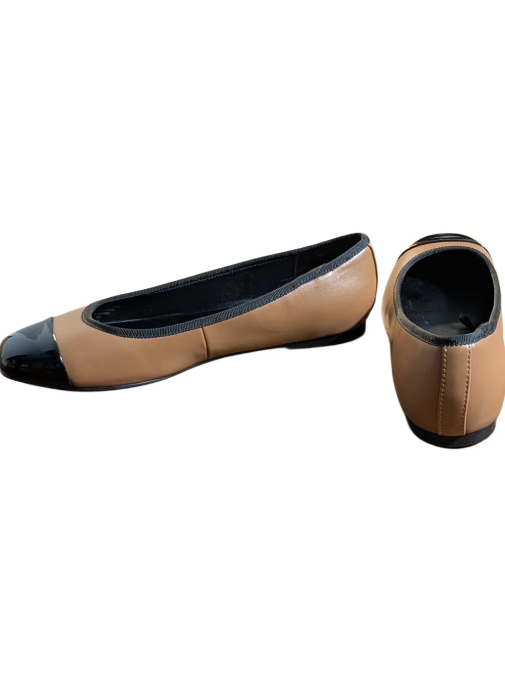 Nine West WTELAND3 Womens Flats Size 7 Pecan Tan Black Cap Toe Ballet Shoes